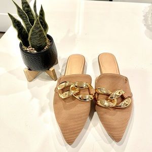 Gold Chain Taupe Mules ✨